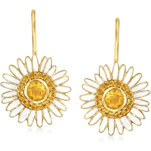 image:imageRossSimons 130 ct tw Citrine and White Enamel Daisy Drop Earrings in 18kt Gold Over Sterling