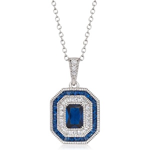 image:imageRossSimons 140 Carat Simulated Sapphire Pendant Necklace With 32 ct tw Czs in Sterling SilverSapphire