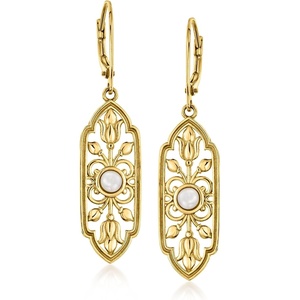 image:imageRossSimons 14kt Yellow GoldPlated Floral Openwork Drop Earrings With 4mm Cultured Pearls