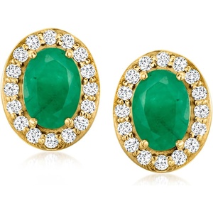 image:imageRossSimons 160 ct tw Emerald Earrings With 33 ct tw Diamonds in 18kt Yellow Gold