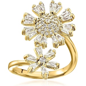 image:imageRossSimons 170 ct tw CZ DoubleFlower Bypass Ring in 18kt Gold Over SterlingCubic Zirconia