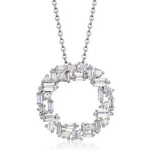 image:imageRossSimons 175 ct tw Baguette and Round CZ Open Circle Pendant Necklace in Sterling Silver 16 inches