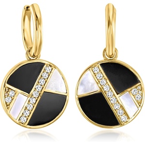 image:imageRossSimons 18kt Gold Over Sterling Hoop Earrings With Removable Onyx MotherOfPearl and 90 ct tw White Topaz Drops