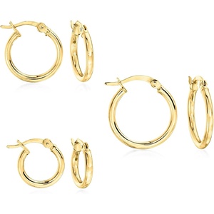 image:imageRossSimons 18kt Gold Over Sterling Jewelry Set 3 Pairs Of 2mm Hoop Earrings