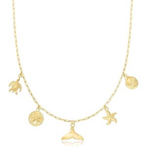 image:imageRossSimons 18kt Gold Over Sterling Sea Life Charm Paper Clip Link NecklaceNo Gemstone