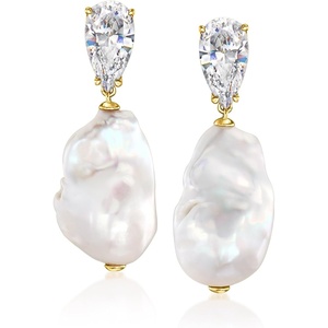 image:imageRossSimons 18kt Yellow GoldPlated Drop Earrings With 400 ct tw Czs and 1314mm Cultured Baroque Pearls
