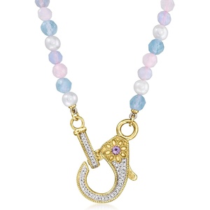 image:imageRossSimons 2130 ct tw Pastel MultiGemstone Bead 445mm Cultured Pearl and 10 ct tw Diamond Lobster Clasp Necklace in 18kt Gold Over Sterling20 Inches