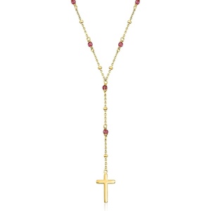 image:imageRossSimons 230 ct tw Garnet Rosary Beads With Cross Necklace in 18kt Gold Over Sterling 16 inches