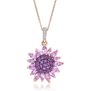 image:imageRossSimons 290 ct tw Amethyst and 10 ct tw White Topaz Flower Pendant Necklace in 18kt Rose Gold Over Sterling 18 inches