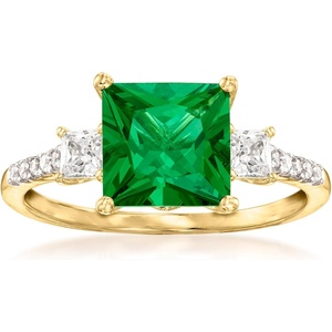 image:imageRossSimons 300 Carat Simulated Emerald and 38 ct tw CZ Ring in 18kt Gold Over SterlingNo Gemstone