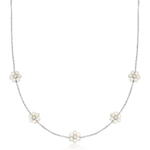 image:imageRossSimons 34mm Cultured Pearl Flower Necklace in Sterling Silver 18 inches