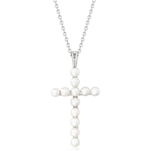image:imageRossSimons 354mm Cultured Pearl Cross Pendant Necklace in Sterling Silver 18 inches
