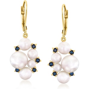 image:imageRossSimons 358mm Cultured Pearl and 30 ct tw Sapphire Drop Earrings in 18kt Gold Over Sterling