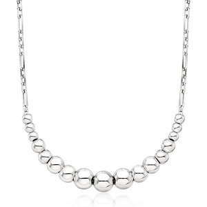 image:imageRossSimons 36mm Sterling Silver Graduated Bead NecklaceNo Gemstone