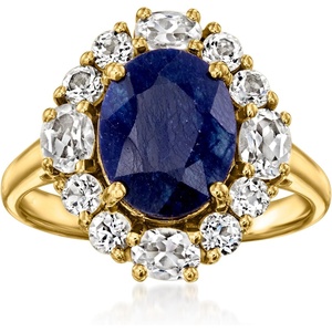 image:imageRossSimons 380 Carat Sapphire and 130 ct tw White Topaz Ring in 18kt Gold Over SterlingSapphire