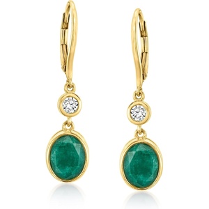 image:imageRossSimons 420 ct tw Emerald Drop Earrings With 33 ct tw LabGrown Diamonds in 18kt Gold Over Sterling