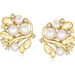 image:imageRossSimons 45mm Cultured Pearl and 20 ct tw White Topaz Vine Earrings in 18kt Gold Over Sterling