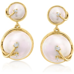 image:imageRossSimons 610mm Cultured Pearl Drop Earrings With LabGrown Diamonds in 18kt Gold Over Sterling