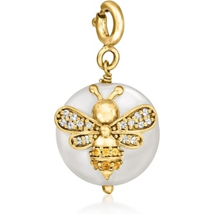 image:imageRossSimons 613mm Cultured Coin Pearl and 10 ct tw White Topaz Bumblebee Charm With Citrine in 18kt Gold Over Sterling