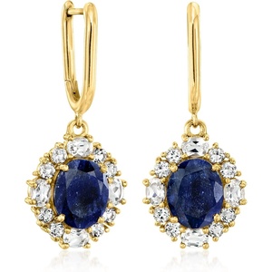 image:imageRossSimons 650 ct tw Sapphire and 280 ct tw White Topaz Drop Earrings in 18kt Gold Over Sterling