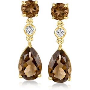 image:imageRossSimons 690 ct tw Smoky Quartz Drop Earrings With 20 ct tw White Topaz in 18kt Gold Over Sterling