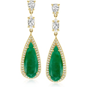 image:imageRossSimons 850 ct tw Emerald and 290 ct tw White Topaz Drop Earrings in 18kt Gold Over Sterling