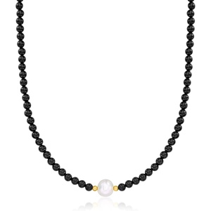 image:imageRossSimons 859mm Cultured Pearl and 445mm Onyx Bead Necklace With 18kt Gold Over Sterling16 Inches