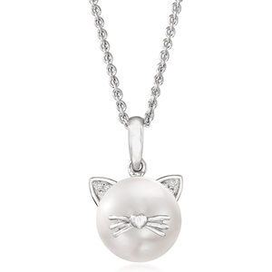 image:imageRossSimons 995mm Cultured Pearl Cat Pendant Necklace With Diamonds in Sterling Silver 18 inches