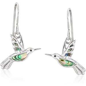 image:imageRossSimons Abalone Shell Hummingbird Drop Earrings With Black Enamel in Sterling Silver