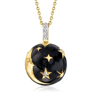 image:imageRossSimons Black Enamel and 10 ct tw White Topaz Moon and Stars Ball Pendant Necklace in 18kt Gold Over Sterling 18 inches