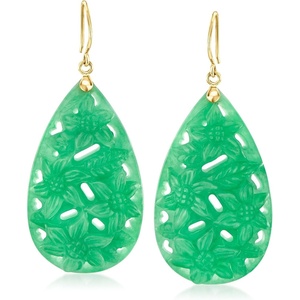 image:imageRossSimons Carved Jade Floral Drop Earrings With 14kt Yellow Gold