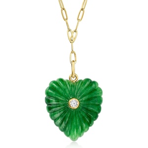 image:imageRossSimons Carved Jade Heart Paper Clip Link YNecklace With Single LabGrown Diamond in 18kt Gold Over Sterling 18 inches