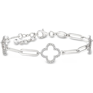 image:imageRossSimons Charles Garnier 40 ct tw CZ Clover Station Paper Clip Link Bracelet in Sterling Silver 7 inches