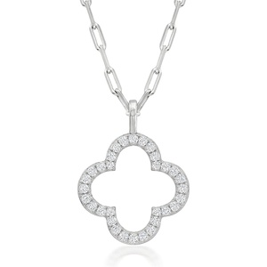 image:imageRossSimons Charles Garnier 70 ct tw CZ Clover Paper Clip Link Necklace in Sterling Silver 17 inches
