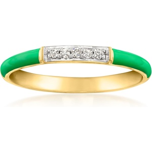 image:imageRossSimons Green Enamel Ring With Diamonds in 18kt Gold Over SterlingDiamond