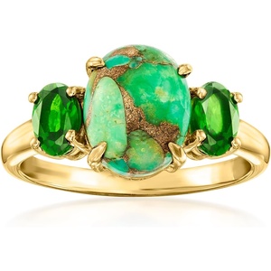 image:imageRossSimons Green Turquoise Ring With 80 ct tw Chrome Diopside in 18kt Gold Over SterlingDiopside