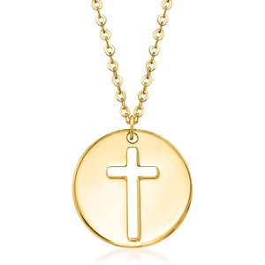 image:imageRossSimons Italian 14kt Yellow Gold Cross Cutout Disc NecklaceNo Gemstone