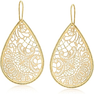 image:imageRossSimons Italian 14kt Yellow Gold Floral Embroidery Teardrop Earrings