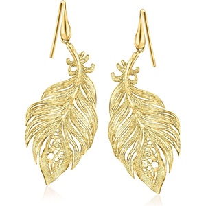 image:imageRossSimons Italian 18kt Gold Over Sterling Filigree Feather Drop Earrings