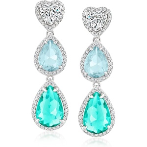 image:imageRossSimons Italian 220 ct tw CZ Heart Drop Earrings With 400 ct tw Simulated Green Tourmalines and 320 ct tw Simulated Aquamarines in Sterling Silver