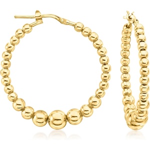 image:imageRossSimons Italian 36mm 18kt Gold Over Sterling Graduated Bead Hoop Earrings