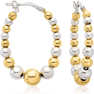 image:imageRossSimons Italian 36mm Sterling Silver and 18kt Gold Over Sterling Bead Oval Hoop Earrings