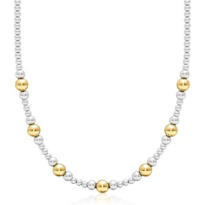 image:imageRossSimons Italian 48mm Sterling Silver and 18kt Gold Over Sterling Graduated Bead NecklaceNo Gemstone