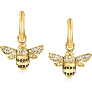 image:imageRossSimons Italian 50 ct tw Black and White CZ Removable Bumblebee Charm Huggie Hoop Earrings in 18kt Gold Over Sterling