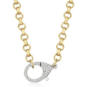 image:imageRossSimons Italian 50 ct tw CZ Oversized Lobster Clasp Necklace in Sterling Silver and 18kt Gold Over SterlingCubic Zirconia