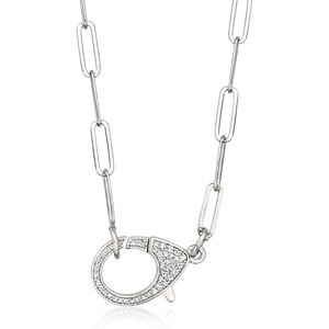 image:imageRossSimons Italian 50 ct tw CZ Oversized Lobster Clasp and Paper Clip Link Necklace in Sterling SilverCubic Zirconia