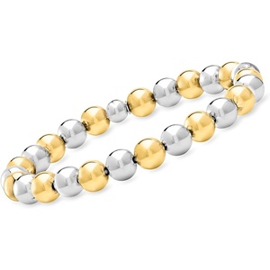 image:imageRossSimons Italian 8mm Sterling Silver and 18kt Gold Over Sterling Bead Stretch Braceletno gemstone