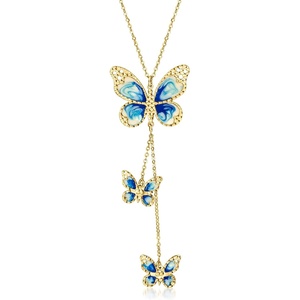 image:imageRossSimons Italian Blue and Cream Enamel Butterfly Necklace in 10kt Yellow Gold 18 inches