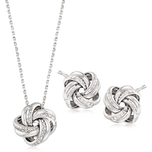 image:imageRossSimons Italian Sterling Silver Jewelry Set Love Knot Necklace and Earrings 20 inches