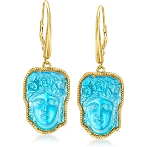 image:imageRossSimons Italian Tagliamonte Blue Venetian Glass Flora Drop Earrings in 18kt Gold Over Sterling